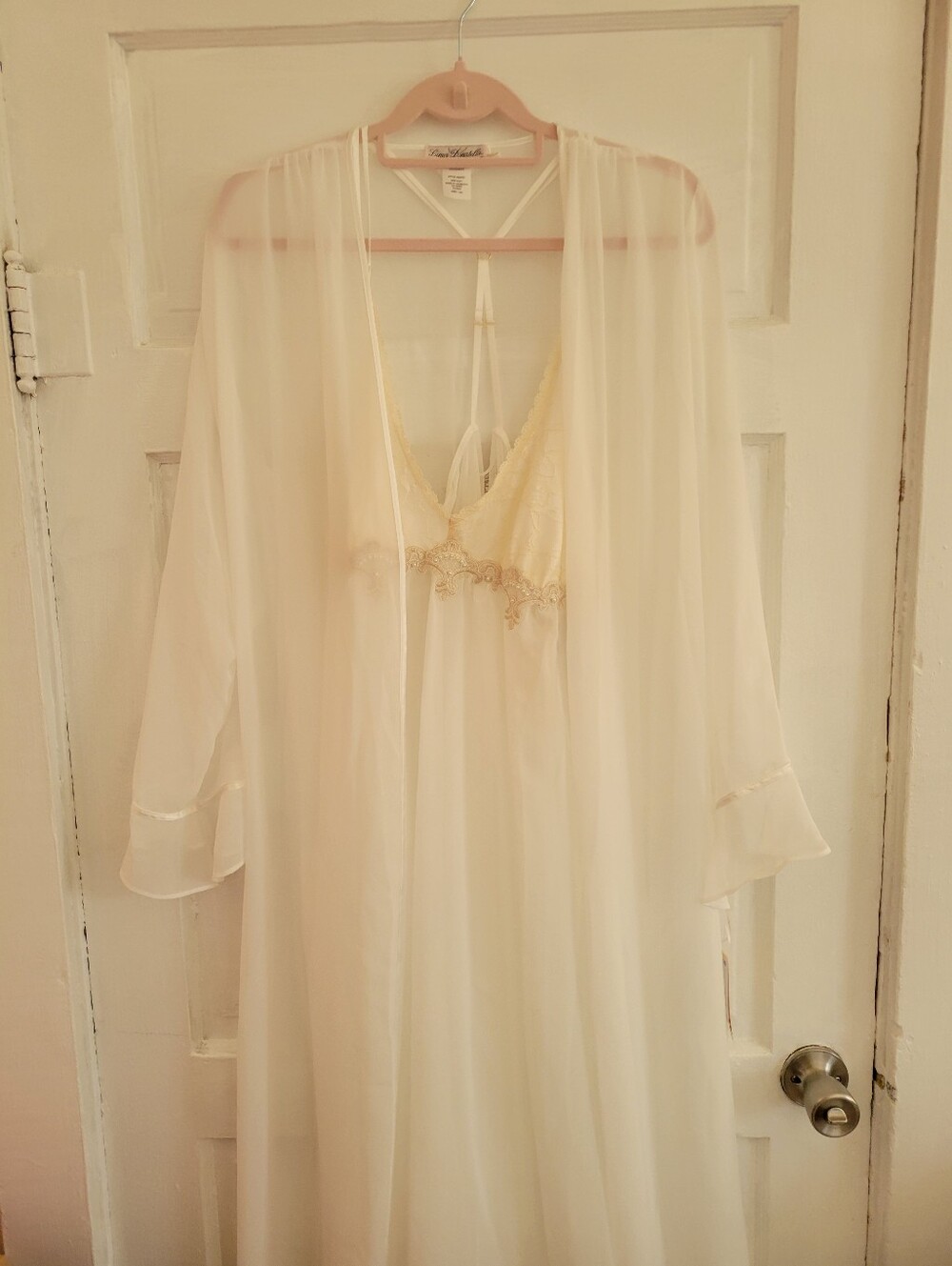 Linea Donatella Sheer Ivory Peignoir Robe with Lace With Matching Nighty
